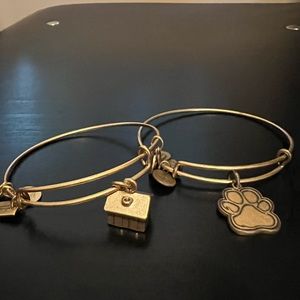 2 Alex and Ani Gold Bangle Bracelets, Monopoly House and Dog Paw